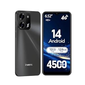 invens NOTE TK02 Handy Ohne Vertrag - 12GB(4+8)+128GB /256GB Smartphone Ohne Vertrag Android 14, 6,52 Zoll Bildschirm 4500mAh Handy Günstig, 16MP+8MP Kamera, 4G Dual SIM/Face ID/GPS/3.5mm Jack Schwarz