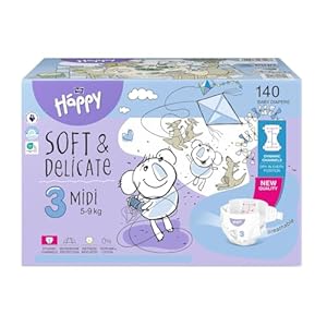 bella baby Happy Premium Windeln Größe 3 Midi 5-9 kg 140 Stück, DERMATEST & OEKO TEX Siegel, Babywindeln Einweg