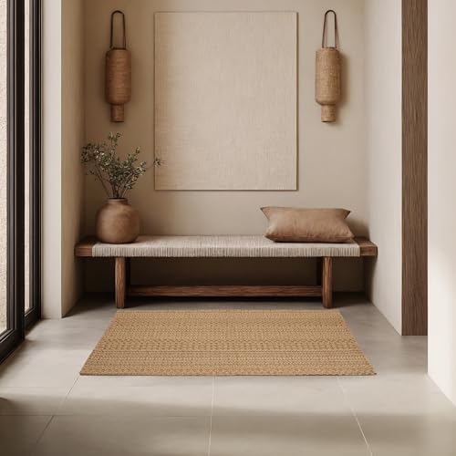MatEssenz 2x4 Washable Rug, Textured Natural Woven Low-Profile Small Runner with Non-Slip Backing, Light Brown, for Kitchen Sink, Laundry Room, Double Door Entryway Brown by MatEssenz - Used condition - Image 5