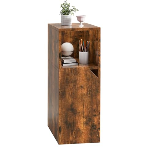 YMYNY Mesita de Noche Estrecha, Mesa Auxiliar, Compartimento Abierto, Puerta con Ángulo Biselado, Estante Ajustable, 24 x 29 x 62 cm, de Madera, para Dormitorio, Salón, Marrón Rústica HST016H