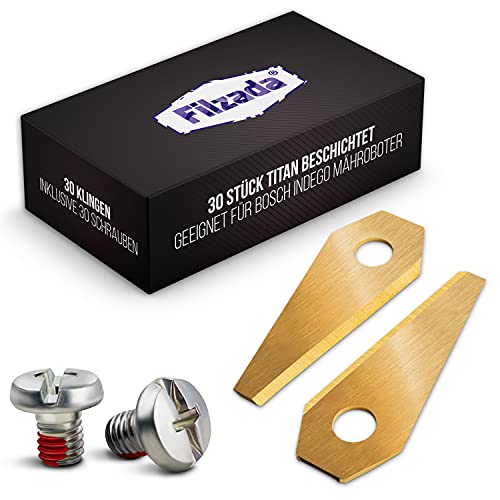 Filzada® 30x Cuchillas de titanio adecuadas para el robot cortacésped Indego de Bosch - Cuchillas compatibles con todos los robots cortacésped de Bosch, s400, s350, s500.