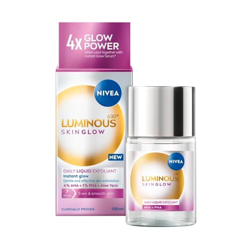NIVEA LUMINOUS 630 Skin Glow Liquid Exfoliant 100 ml – Daily Radiance-Enhancing AHA & PHA Treatment Tonic for Smoother-Looking Skin, Refined Texture and Visibly Brightened Complexion