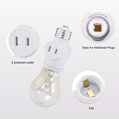Mornajina Ul Listed 2 Outlet Light Socket Adapter Standard E26 Light Socket With Outlet, Screw In Light Socket Power Outlet, Outlet Plug Splitter Converter (4Pcs, White) #TOP1