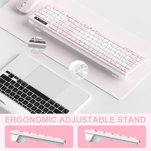 Wireless Keyboard and Mouse Combo, Full-Sized Quiet Wireless Keyboard and Adjustable DPI Mouse, 2.4GHz USB Receiver, Keyboard and Mouse for PC, Windows, Desktop, Laptop (Pink and White-B) by RECCAZR - Image 5