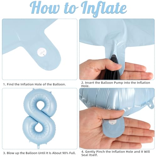 Image of Light Blue Number 8 Balloon, 40 Inch Big Large Foil Number Balloons, Giant Mylar Number 8 Balloons for 8 Year old Birthday Baby Party Decorations Supplies Anniversary