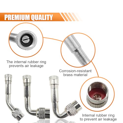 Image of Car Tire Valve Stem Extenders, 45 Degree 90 Degree 135 Degree Tire Inflator Nozzle Extender, Brass Valve Extension Adaptor for Car, Dually Wheels Passenger Car, Motorcycle, Bike (6PCS)