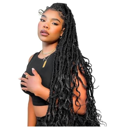 Niseyo Wild Locs 30 Inch Distressed New Faux Locs with Curly Ends 8 Packs Distressed Goddess Locs Crochet Hair30 In Long Soft Butterfly Loc Pre-looped Deep Wavy End (Handmade, 1B/Natural Black)