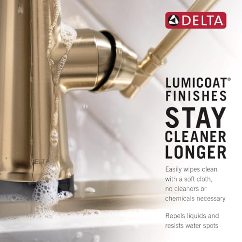 Image of Delta Emmeline Polished Nickel Kitchen Faucet with Pull Down Sprayer, Modern Single Hole Kitchen Sink Faucet, Single Handle, Polished Nickel 9182-PN-PR-DST