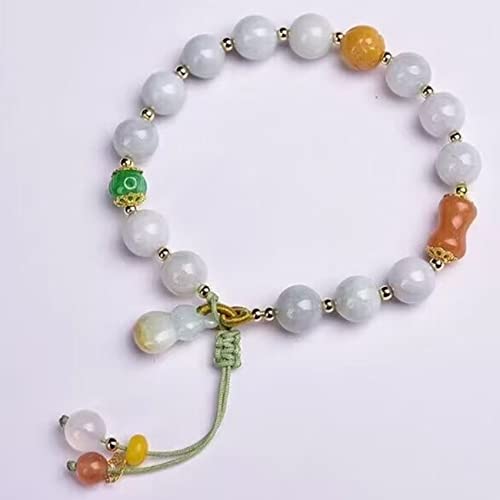 Bracelet perles de jadéite 10mm et pendentif Wu Lou en pierre naturelle pour hommes et femmes