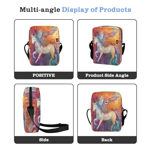 messenger bag for men Crossbody Bags For Women Shoulder Handbags Adjustable Strap for Shopping Shopping- A Colorful unicorns with Wings4