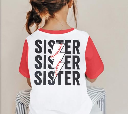 Image of FRYAID Toddler Baseball Sister Shirt Baby Girl Baseball Outfit Big Sister Shirt Birthday Girl T-Shirt Summer Cotton Tee Top