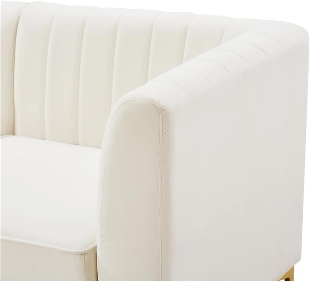 Meridian Furniture 604Cream-Sec6B Alina Collection Modern | Contemporary Velvet Upholstered Modular Sectional with Deep Channel Tufting, 116.5" W x 58.5" D x 31" H, Cream