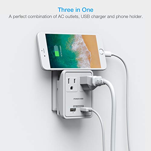image for POWERADD Travel Adapter Kit - Dual USB Ports + 2 Outlets, Universal Ad