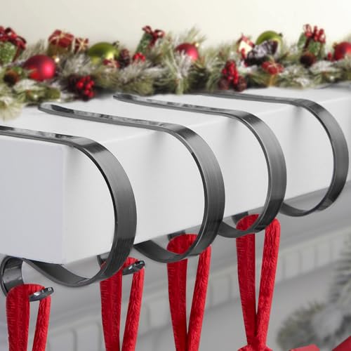 Christmas Stocking Holders for Mantle Set 4, Scratch-Free Christmas Stocking Holders for Fireplace Mantle,Multi-uses Stocking Hooks for Mantle,Mantel Stocking Holders Clip for Xmas Party Decorations