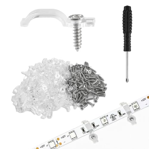 100 Pcs Strip Light Mounting Brackets, 10mm Outdoor LED Strip Light Mounting Clips, Led Light Strip Clips, One-Side Fixing Clips Brackets for 10mm Wide Waterproof Strip Lights, with 100 Screws