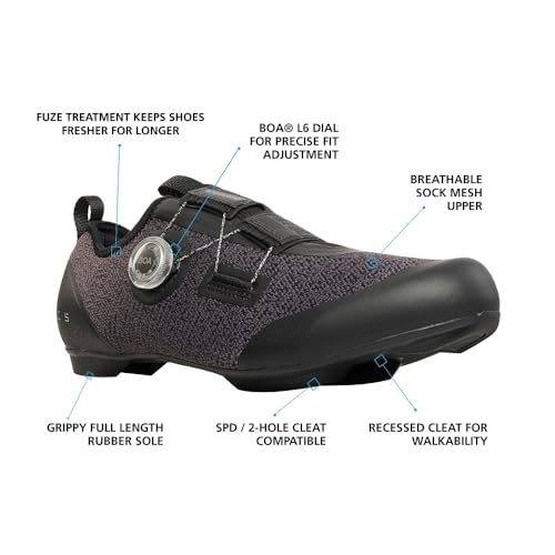 SHIMANO SH-IC501 Tênis de ciclismo interno de alto desempenho, Preto, 12.5-13 Women/10-10.5 Men