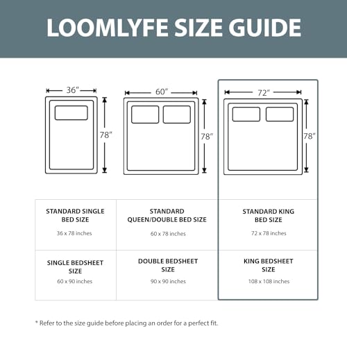 Image of LOOMLYFE 300 TC 7D Microfiber XXL Soft Cotton Super King Size Bedsheet for Double Bed, King Size 108 Inches X 108 Inches, 9 Feet, 275 X 275 cm with 2 Large Size Pillow Covers, GreyBaleLotus