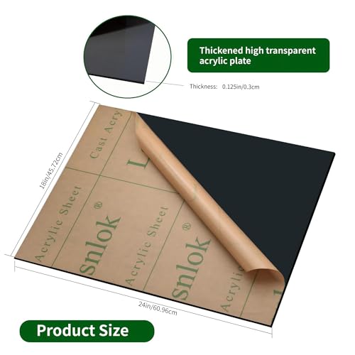 Image of 18 x 24 Black Transparent Acrylic Sheet 1 /8 inch Thick 3mm Plexiglass Sheet for Sign,Craft,Painting,LaserCutting,DIY Display Projects (2, Black, 18 inchx 24 inch)