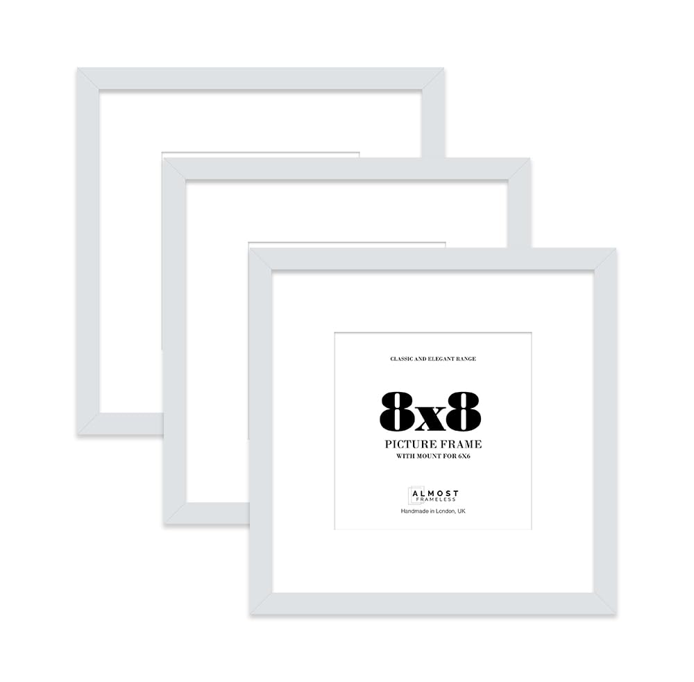 8x8 Light Grey Picture Frame with Mount for 6x6 Photos, Prints - Modern Square Wall Frame, Set of 3