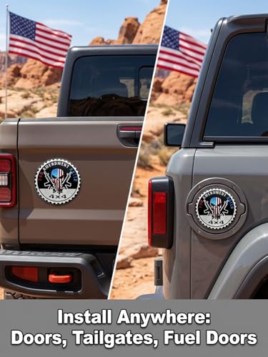 Image of 2 PCS Car Emblem, 4 x 4 Metal Automotive Badge, 3D Round Metal Car Badges Emblems, Car Badge Decals Stickers Compatible with Jeep Wrangler Vehicles Trucks SUV RV (2NG Amendment)