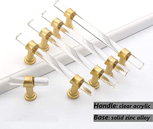 Haliwu/5 Pack Acrylic Drawer Knobs, Kitchen Cabinet Knobs Gold Knobs For Dresser 2 Inch T Bar Knobs Singel Hole Crystal Knobs #TOP2