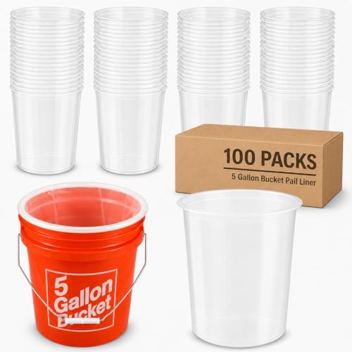 100 Pcs 5 Gallon Bucket Liners Disposable Plastic Pail Liners for Paint Buckets Pressure Pot Tanks & Coating Containers Clear Bucket Bags Bulk for Painting Farm & Industrial Use