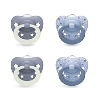 NUK First Choice Classic Day & Night Baby Schnuller | 0-6 Monate | Orthodontische Schnuller, die im Dunkeln leuchten | 95% Akzeptanz bei Babys** | Blau | 4 Stück