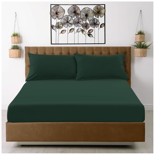 GC GAVENO CAVAILIA Fitted Sheet Single Bed (91 x 190cm) - Dark Green Bedding Sheets - Plain Dyed Microfiber Bed Sheets Single - (10 inch) 25cm Deep Pocket Bottom Sheet - Easycare - Fade Resistant