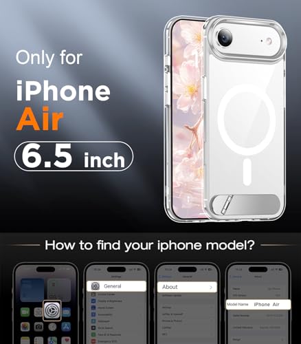 Image of Designed for iPhone Air Case, [Built-in Invisible Kickstand][Compatible with MagSafe][Military Grade Shockproof] Slim Thin Phone Case 6.5 inch (Clear)