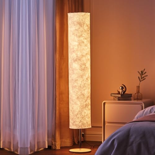 Soft Light Floor Lamp, 52" Simple Design Morden Slim Warm Light 3000K LED Tyvek Fabric Shade with 2 LED Bulbs Standing Lamp for Living Room Bedroom Game Room