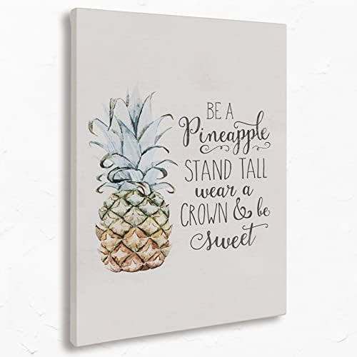 Inspirational Pineapple Summer Canvas Wall Art Prints, Be A Pineapple Stand Tall Wear A Crown And Be Sweet Paintings Prints,11x14 inches Artwork for Daughter,Girl Bedroom Living Room Office Home Decor