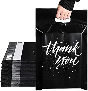 Switory 100Pcs Parcel Bags for Posting Clothes 262x330mm Postal Bags Shipping Bags with Handle Mailing Bags for Clothing Posting Bags with Self Adhesive 10x13" Package Bags Black - Thank You Design