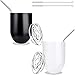 Taza Termo Cafe para Llevar, 2 Piezas Tazas de cafe para Desayuno 12oz con Tapa Estanca y Pajill de Acero Inoxidable al Vacío de Doble Pared, Tazas Modernas para Viajes Camping (Negro+Blanco)