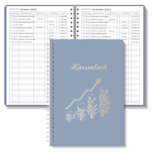 BIROYAL Kassenbuch A5-120 Seiten Haushaltsbuch, Budget Planner & Kassenbücher - Einnahmen Ausgaben Buch - Haushaltsbuch zum Eintragen - Kassenbuch Kleinunternehmer- Ausgaben Tracker Finanzplaner
