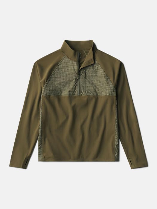 Outdoor Voices Men’s Jog 1/2 Zip Pullover, Lightweight Performance Training Top with Breathable Panels, Long Sleeve Activewear for Running, Training & Everyday Movement, Dark Olive, Medium by Outdoor Voices - Used condition - US$62.37