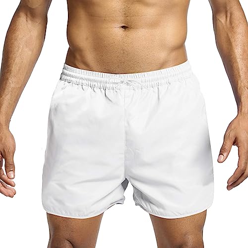 Mens Quick Dry Compression Swim Trunks Summer Beach Board Short Elastic Waist Drawstring Swim Short Swimwear Swimsuit