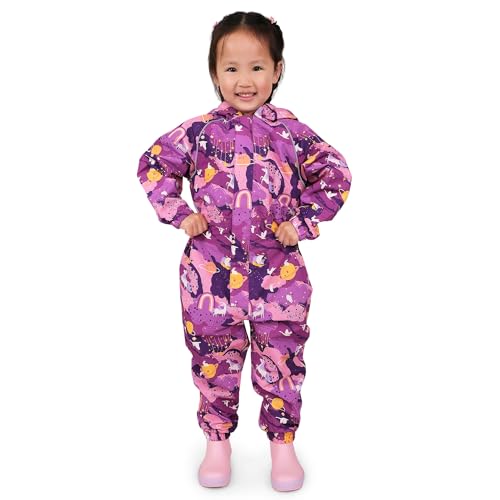 JAN & JUL Girls' Waterproof Rain Suit, Breathable One Piece Coveralls for Kids (Purple Dream, Size 5T)