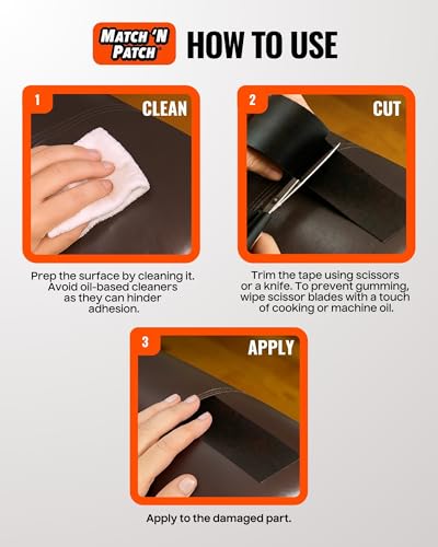 MATCH 'N PATCH Leather Repair Tape - Dark Brown (2.25 inch x 15 feet) - Realistic Faux Leather Patches for Couch, Sofa, Upholstery, Car Seats & Other Furniture, Vinyl Repair Kit, Self Adhesive Patch - Thumbnail 5