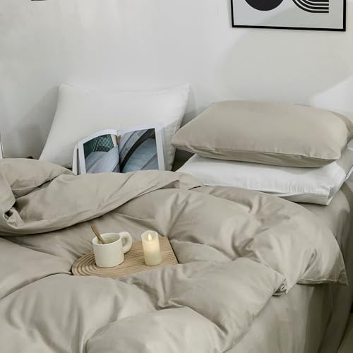 Image of JELLYMONI Cotton Duvet Cover Twin Size - 100% Washed Cotton Linen Feel Textured Comforter Cover, 2 Pieces Breathable Soft Bedding Set with Zipper Closure (Linen Gray, Twin 68 inchx90 inch)