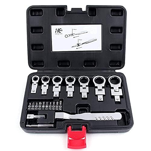 Zhushan New Type 20PCS Flex Head Ratchet Wrench Set, Metric Rotatable Combination Wrench with Interchangeable Variable Diameter Heads (8mm-19mm) Metric