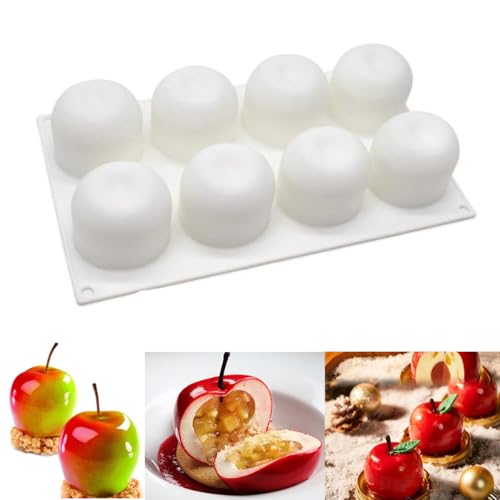 Umberdom 8-Cavity Silicone Pine Cone Mould Apple Mould, 3D Silicone Cake Mould for Baking Cupcake Pastry Dessert Mousse (1, Apple)