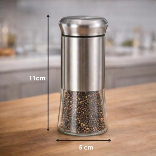 Image of Zapsol Stainless Steel Salt and Pepper Shaker Set of 2 | Moisture Proof Spice Dispenser with Glass Bottom,Refillable Seasoning Container for Kitchen Dining Table