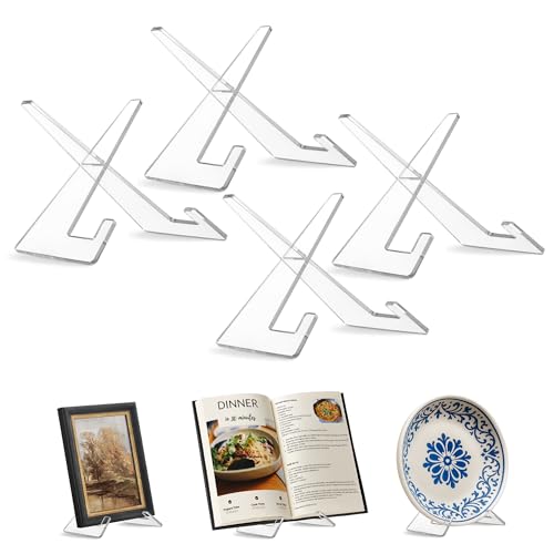 Americanflat Acrylic Easel Stand - 6" Tabletop Easel and Plate Stand - Set of 4 - Lightweight Display Holders for Photos, Cards, Frames, Books, Magazines, Albums - Home or Office Decor