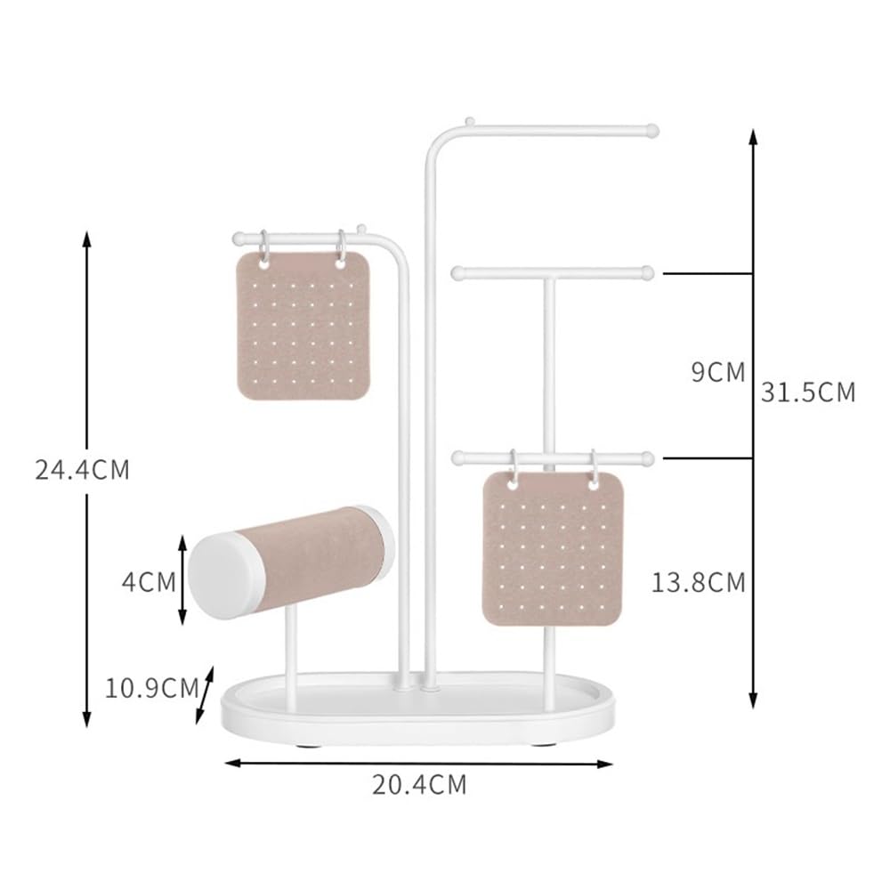 Porte-Bijoux Organisateur de Bijoux Multifonctionnel, Support en Fer for Colliers, Boucles d'oreilles, Montres et Bracelets | Blanc