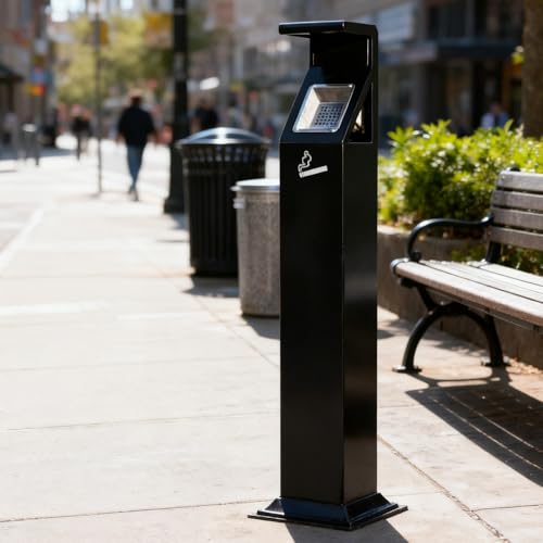 Cendrier sur pied en acier inoxydable, Cendrier sur pied pour intérieur et extérieur, avec Couvercle et Base Antidérapante, pour terrasse bars et espaces fumeurs