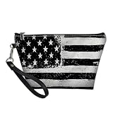 TSVAGA Black American Flag Printed Makeup Bag for Womens Travel Cosmetic Pouch Zipper Tote Bags Outd