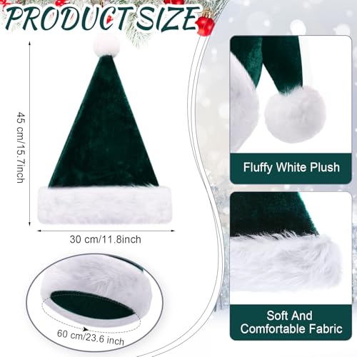 Image of Vicenpal 20 Pcs Santa Hats Bulk Plush Christmas Hats for Adults Women Men Holiday Party Costume(Dark Green)