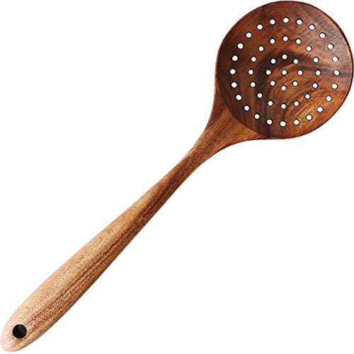 Teak Kitchen Utensils,Colander Ladle Skimmer Scoop Kitchenware Scoop Dipping Big Wooden Rice Long Handle Natural Utensils Handcrafted Cutlery Tool (Scoop Dipping(11X3.15In)) #TOP2