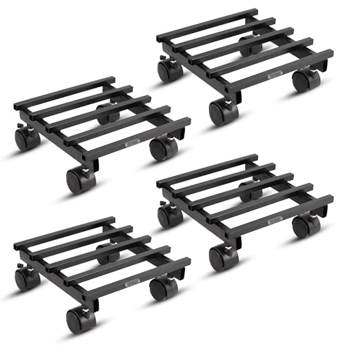 Image of Urban Plant Heavy Duty Plant Stand with Wheels | Wheel Pot Trolley for Balcony, Indoor & Outdoor | Rust-Proof Metal Gamla Stand (Black Square Caddy - Pack of 4)