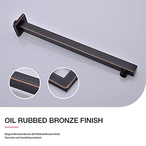 Square Shower Arm With Flange 16 Inch Wall Mounted Rainfall Shower Head Extension Arm For Low Profile Bathroom, Stainless Steel, Oil Rubbed Bronze #TOP2